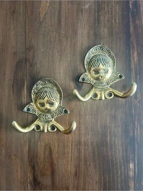 1968 American Tack & Hardware Brass Wall Hooks - Set of 2